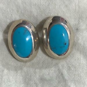 Vintage Turquoise and Silver Oval Earrings